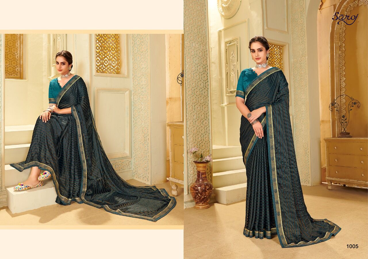 Saroj Bell Bottom Designer Ethnic Wear Georgette Printed Saree Collection